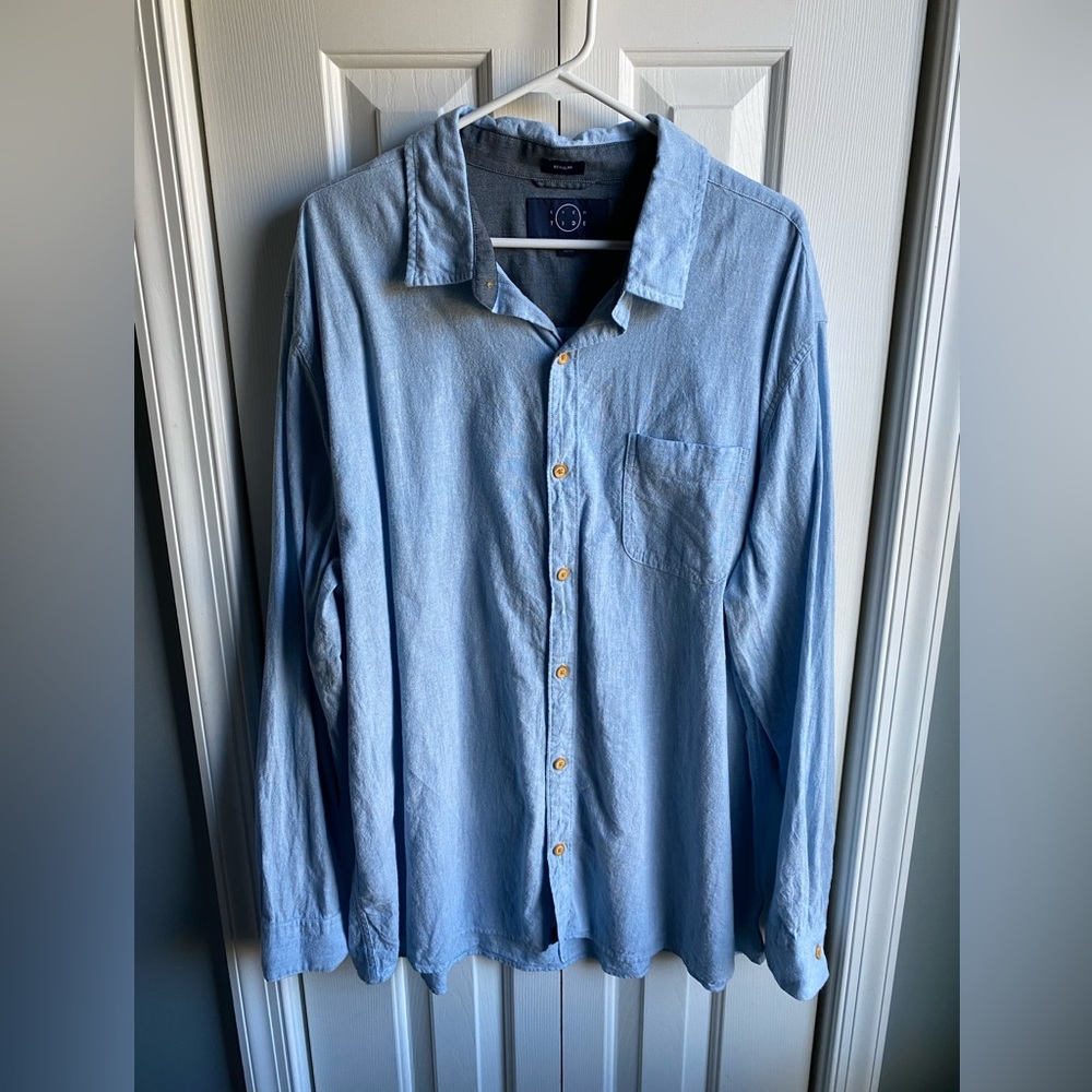 Even Tide Men's Regular Cotton Long Sleeve Button Down Shirt Light Blue Size 2XL